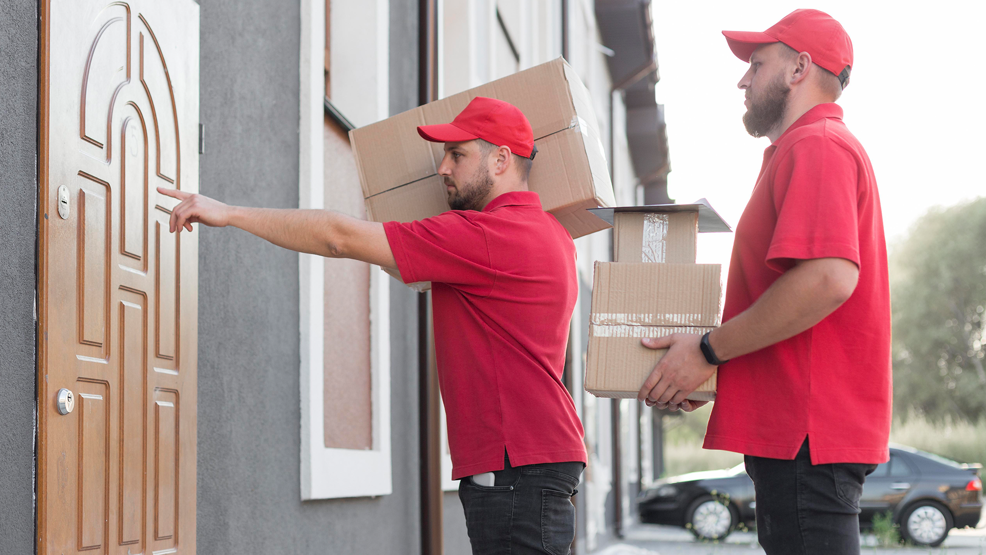 Door-to-door courier delivering a small package